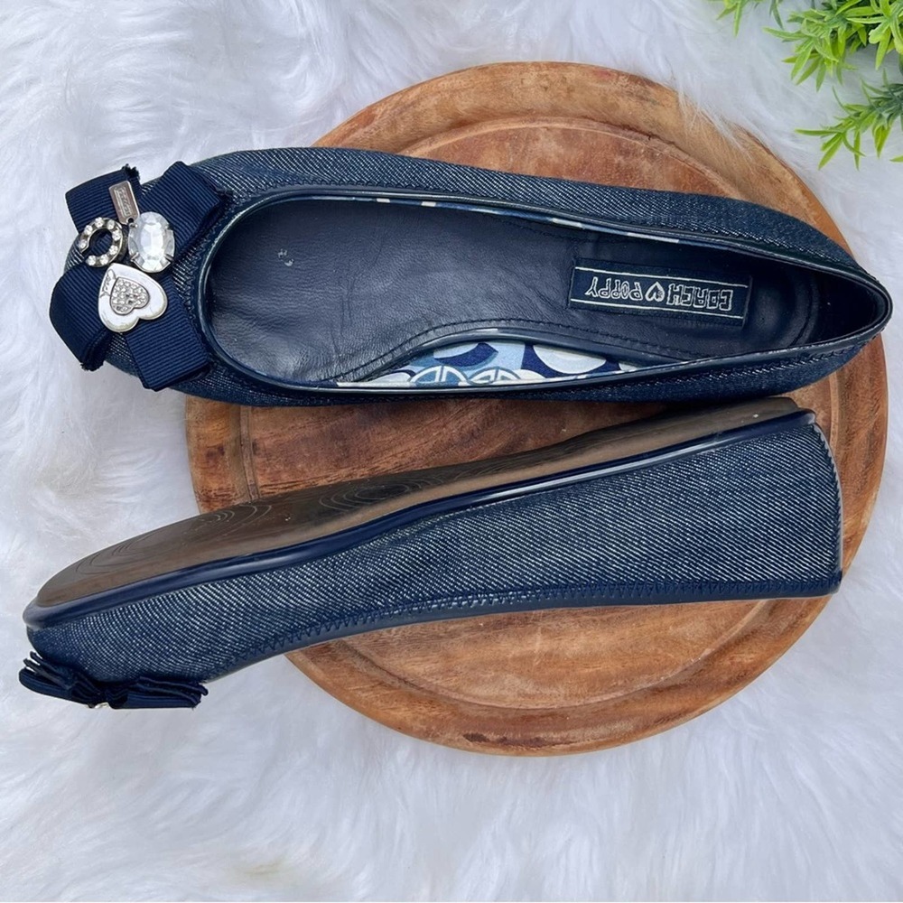"COACH Poppy Navy/Denim Rhinestone Flats Size 7.5B - Chic Embellished Casual Sho - Picture 7 of 12